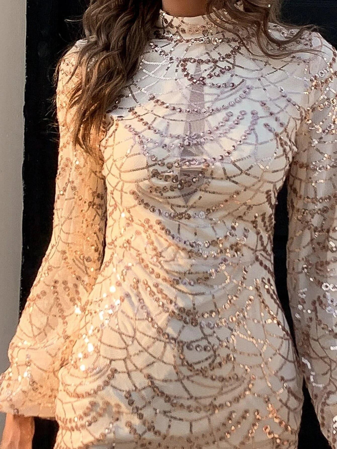 Liliane | Robe Mini en Dentelle et Paillettes