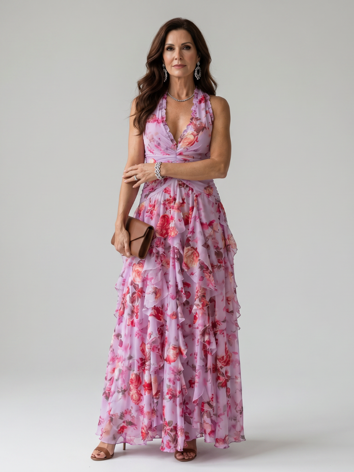 Margot | Robe Maxi Fleurie à Volants Dos-Nu