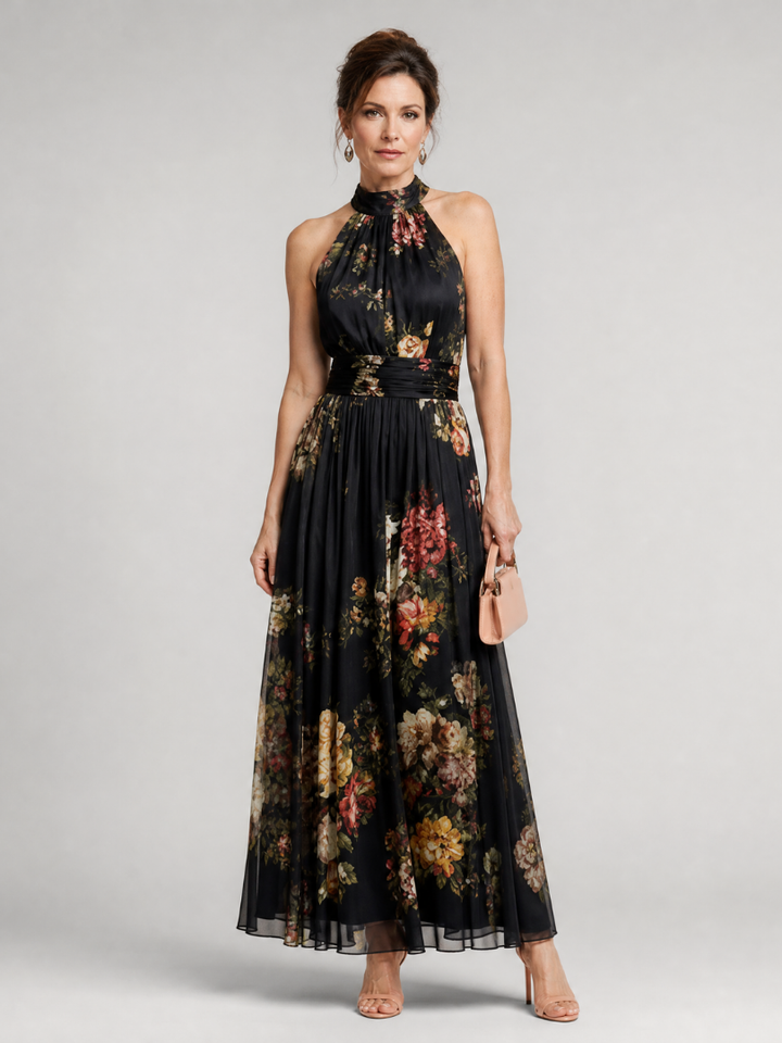 Kassandre | Robe Maxi en Mousseline Fleurie Noire