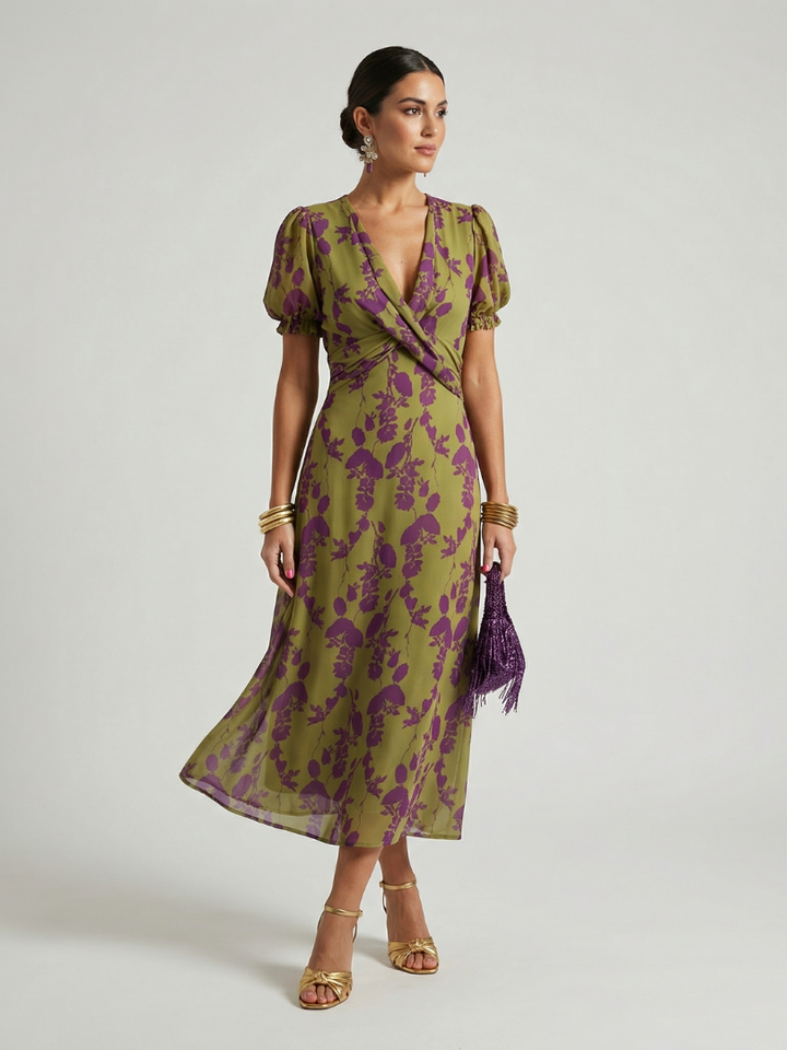 Christine | Robe Midi Croisée Fleurie