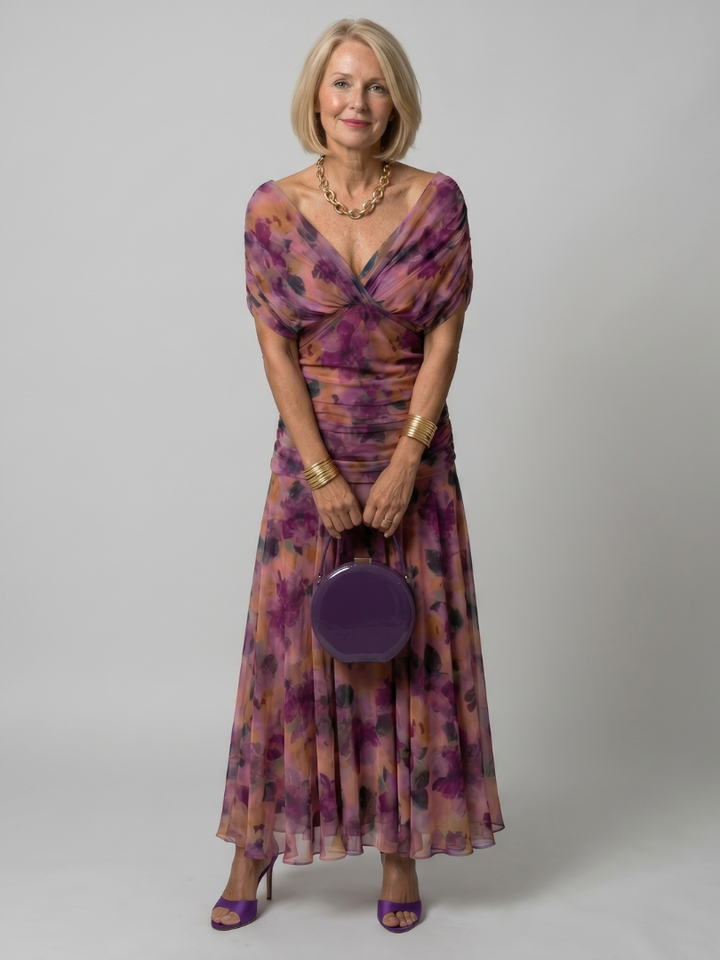 Axelle | Robe Midi Fleurie Aquarelle