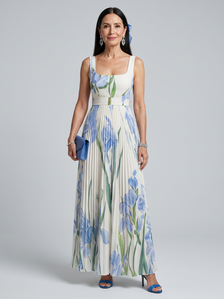 Karine | Robe Maxi Plissée Iris Bleu