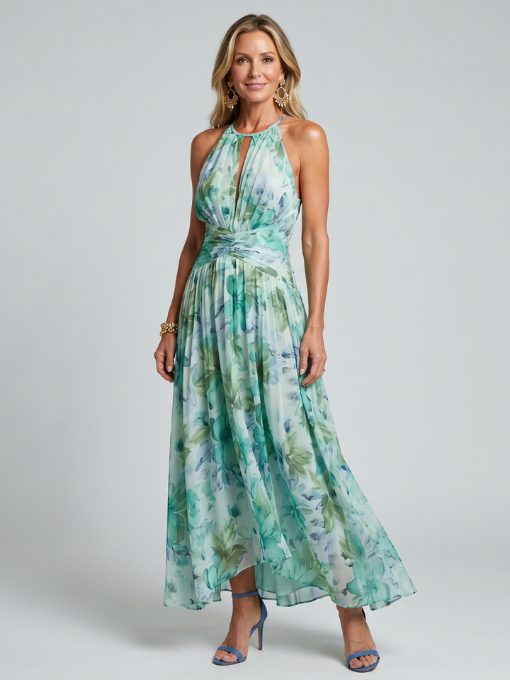 Adèle | Robe Maxi Fleurie Aqua