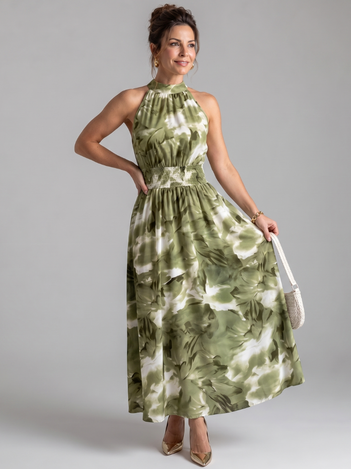 Corinne | Robe Maxi Imprimé Tropical Dos-Nu