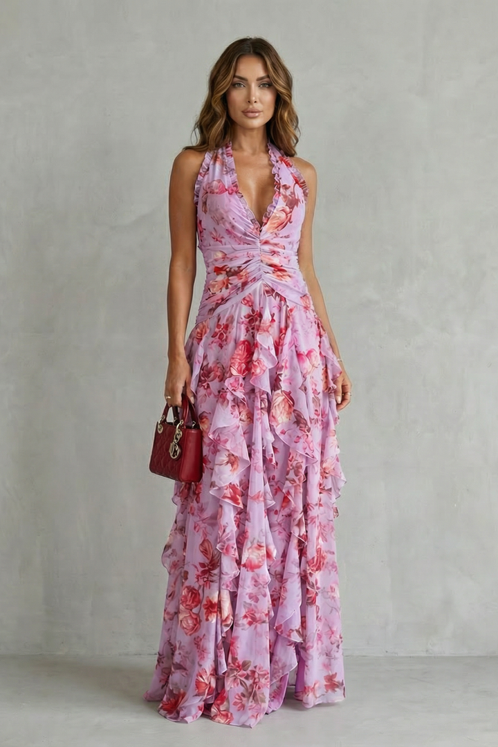 Béatrice | Robe Longue Romantique Cascade de Roses