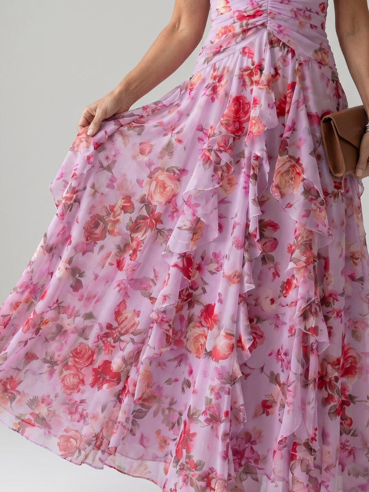 Margot | Robe Maxi Fleurie à Volants Dos-Nu