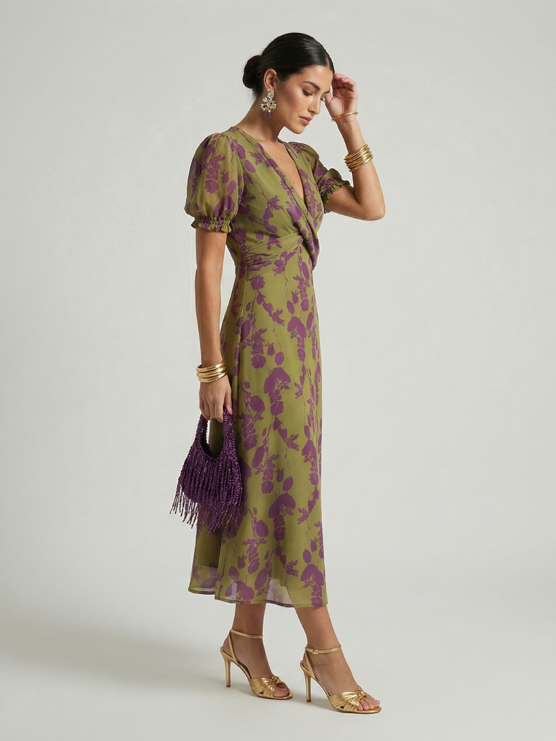 Christine | Robe Midi Croisée Fleurie