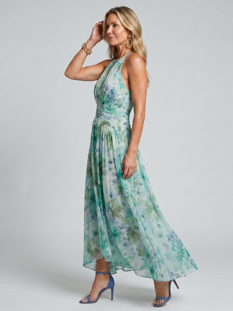 Adèle | Robe Maxi Fleurie Aqua