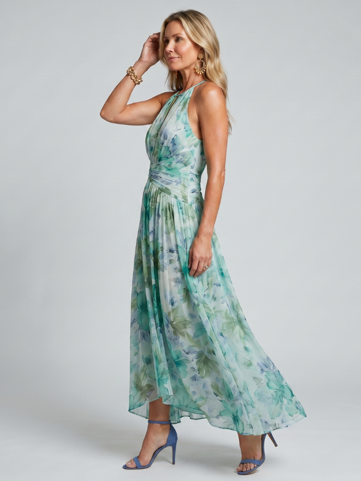 Adèle | Robe Maxi Fleurie Aqua