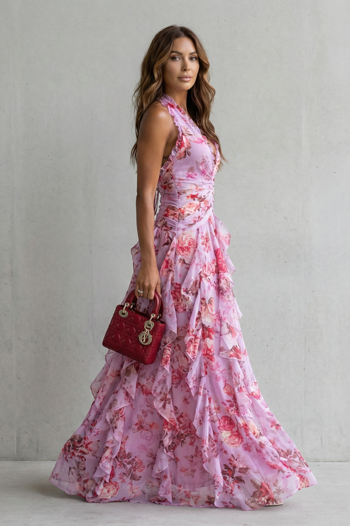 Béatrice | Robe Longue Romantique Cascade de Roses