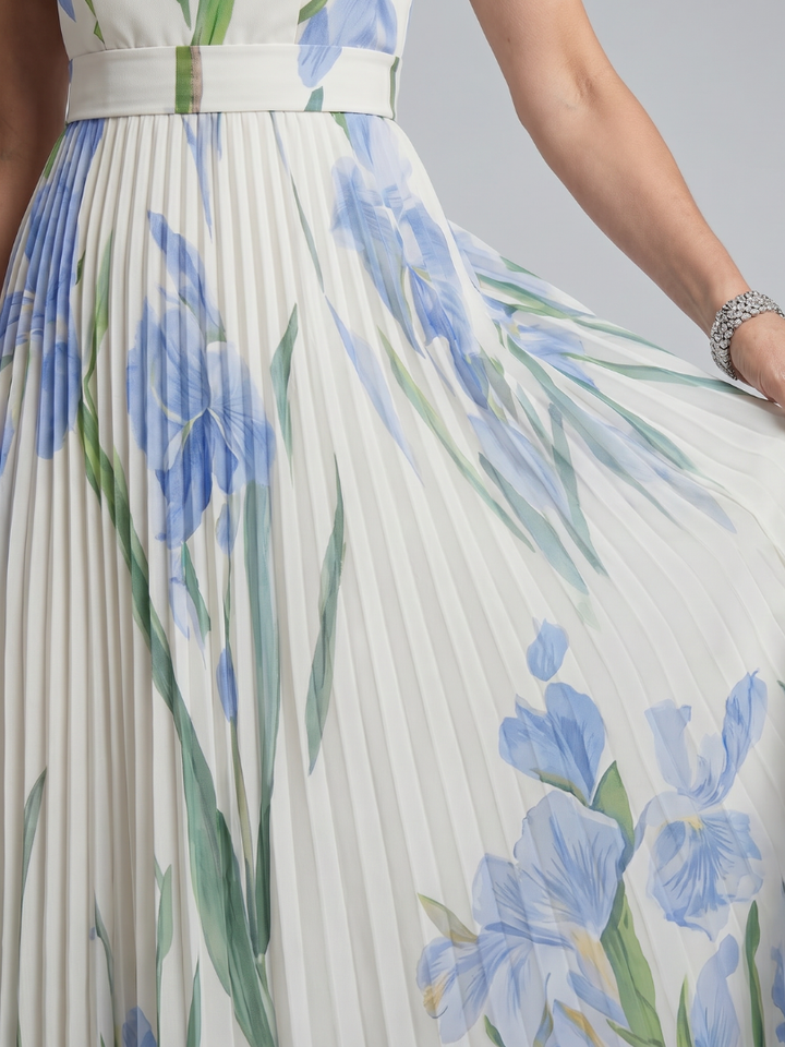 Karine | Robe Maxi Plissée Iris Bleu