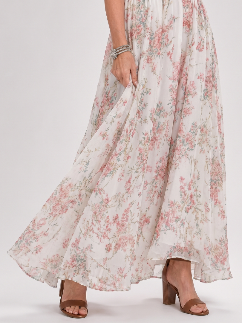 Domitille | Robe Maxi en Mousseline Fleurie Dos-Nu
