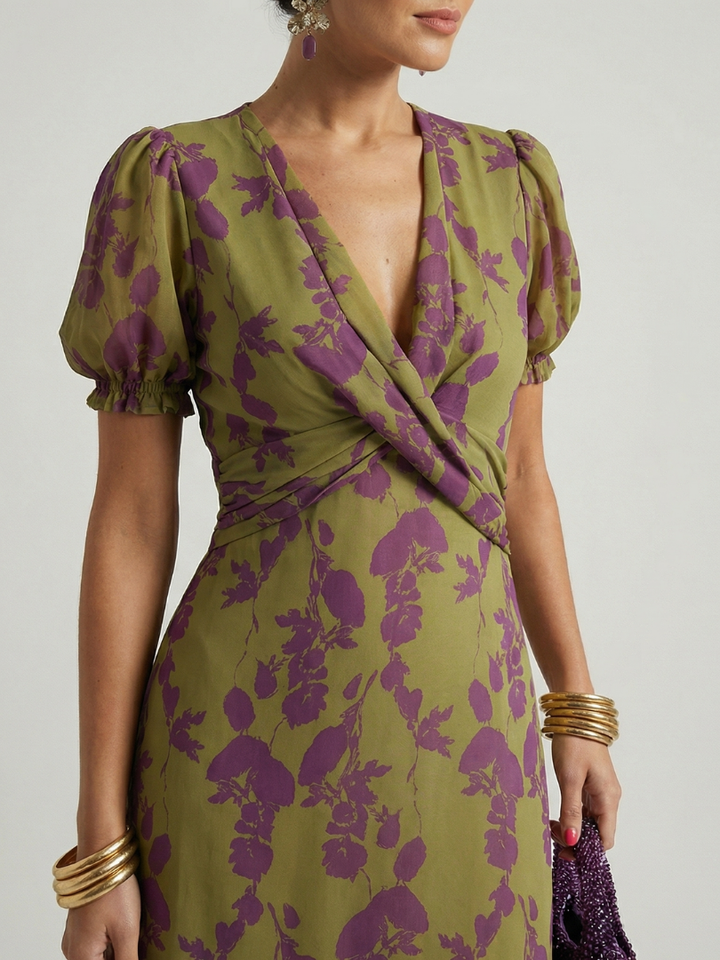 Christine | Robe Midi Croisée Fleurie