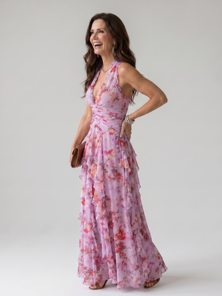 Margot | Robe Maxi Fleurie à Volants Dos-Nu