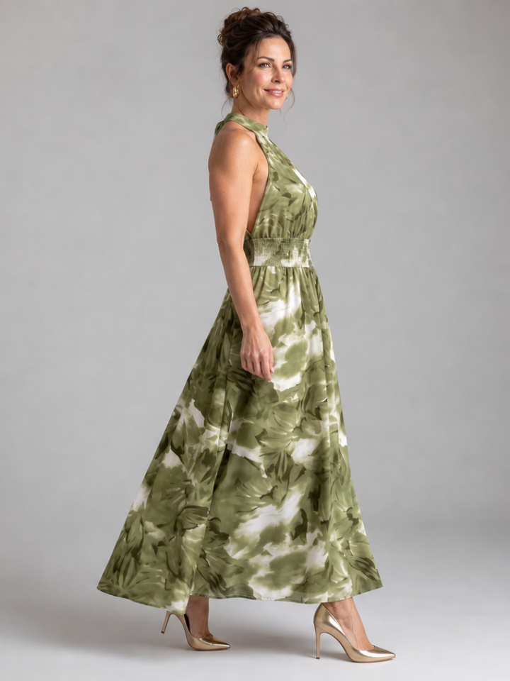Corinne | Robe Maxi Imprimé Tropical Dos-Nu