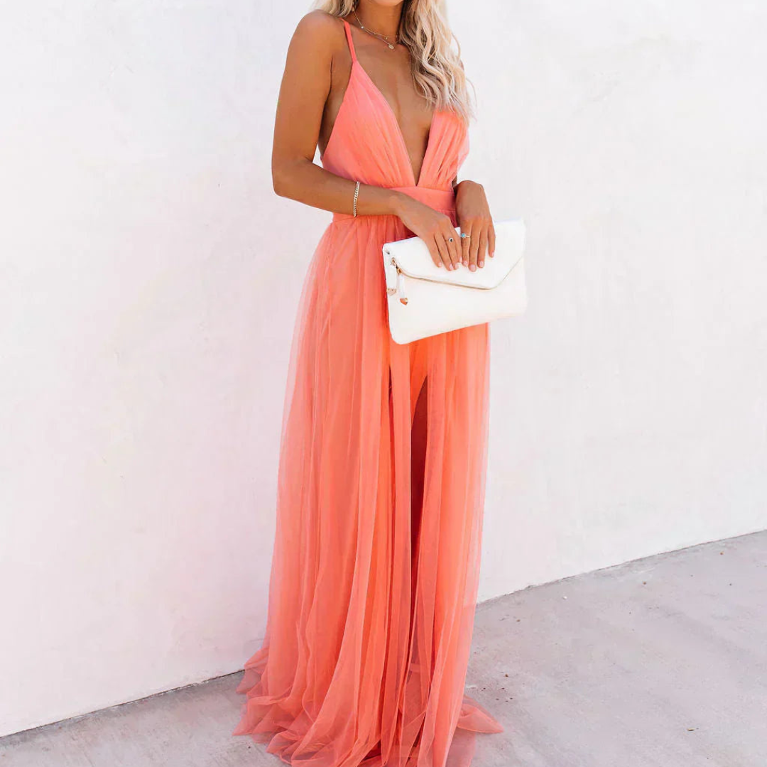 Geneviève | Robe Maxi Lumière Corail