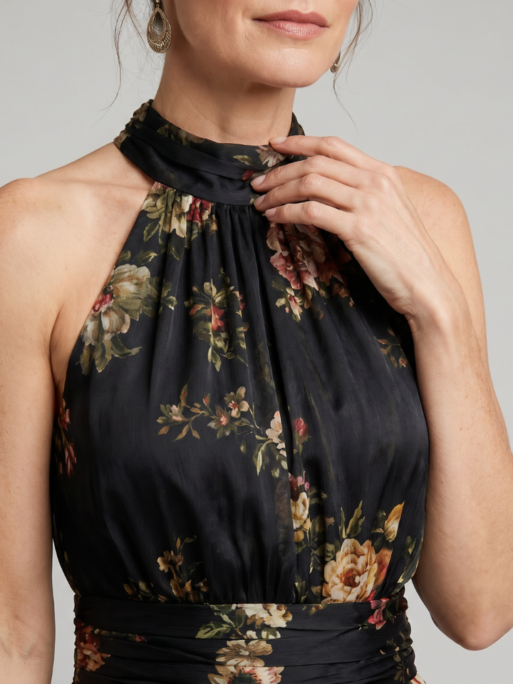 Kassandre | Robe Maxi en Mousseline Fleurie Noire