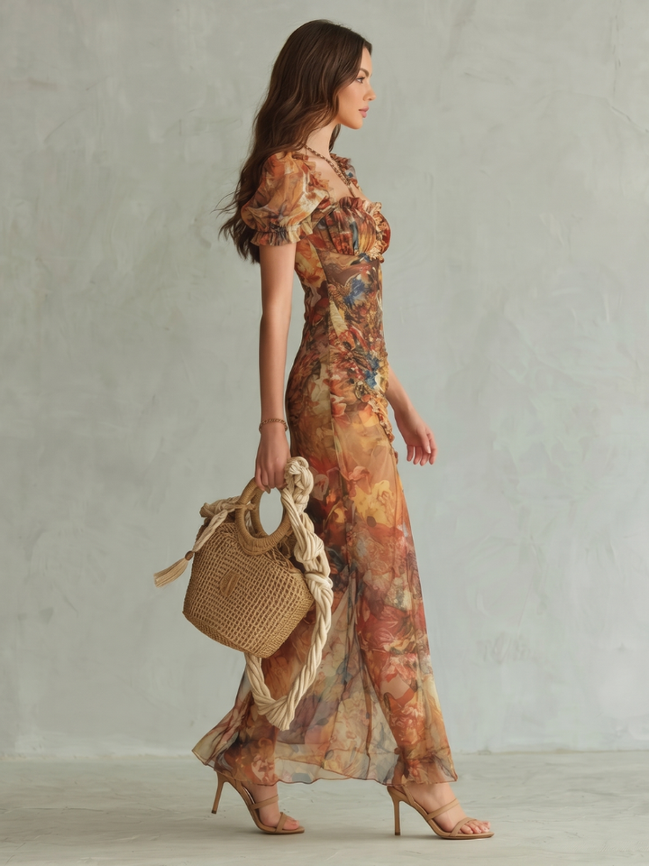 Geneviève | Robe Midi Croisée Fleurie Multicolore