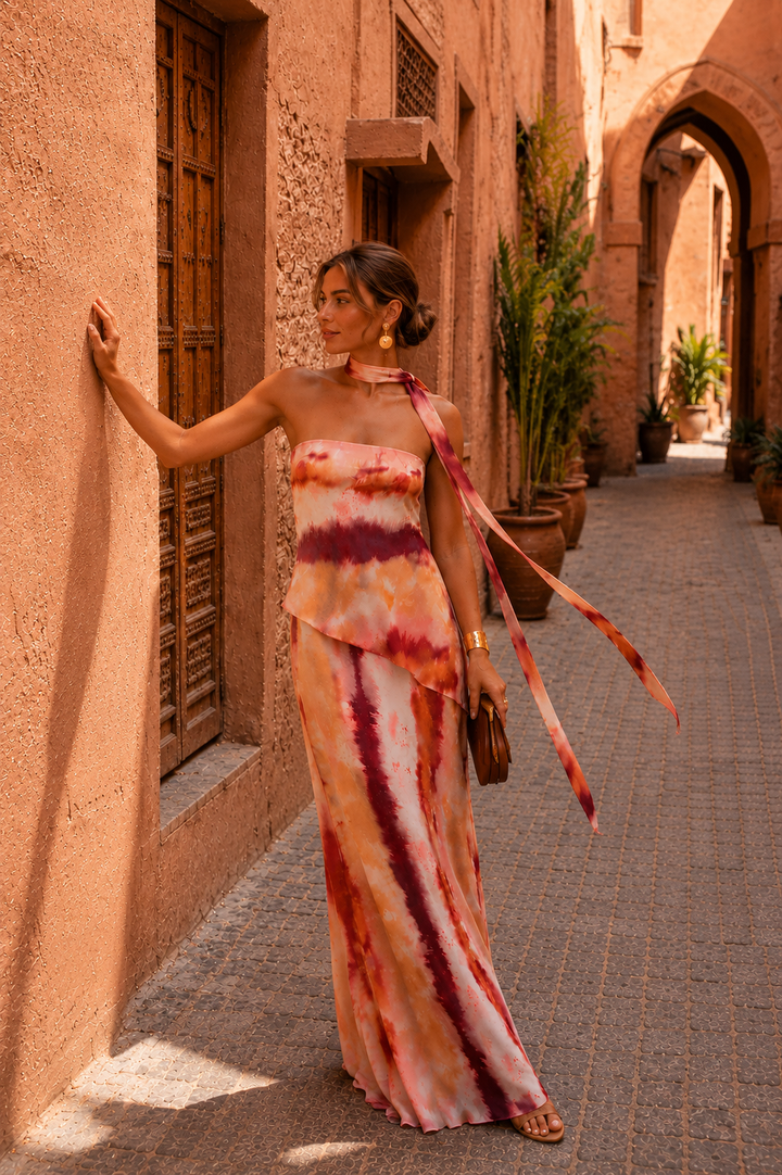 Delphine | Robe Longue Imprimée Sans Bretelles