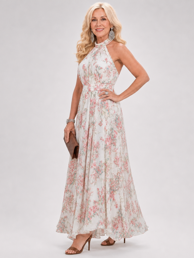 Domitille | Robe Maxi en Mousseline Fleurie Dos-Nu