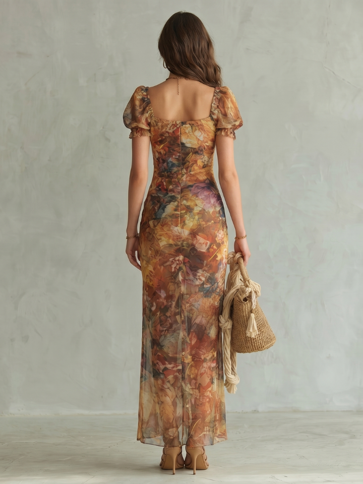 Geneviève | Robe Midi Croisée Fleurie Multicolore
