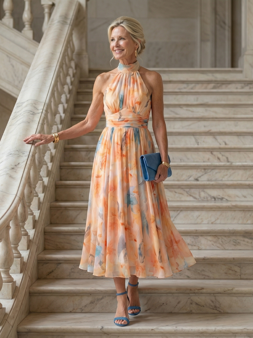 Romane | Robe Midi Multicolore Dos-Nu