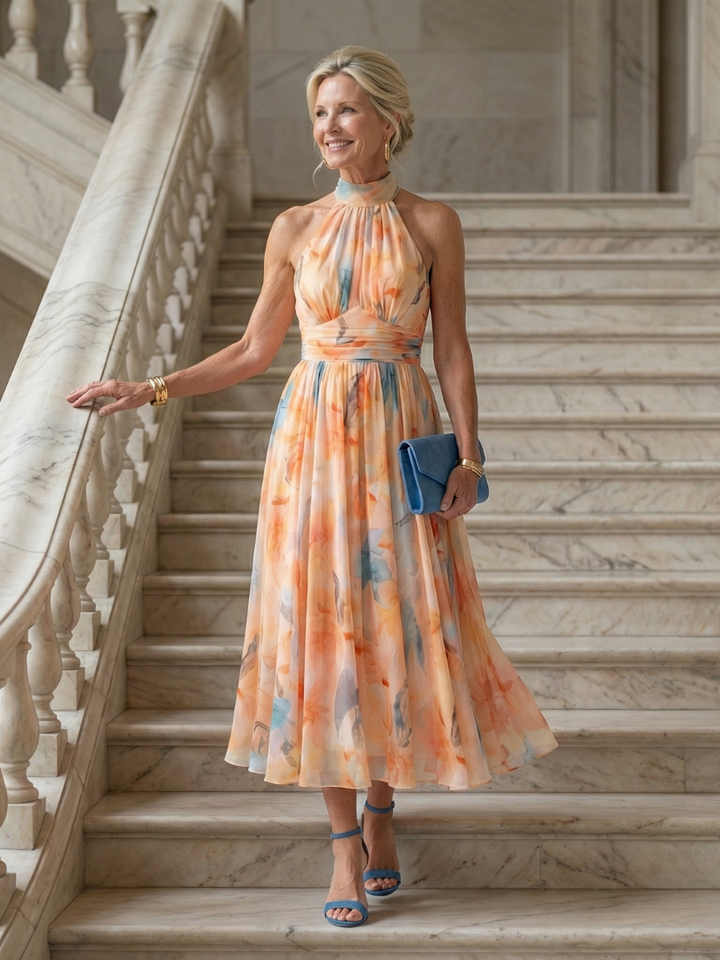 Romane | Robe Midi Multicolore Dos-Nu