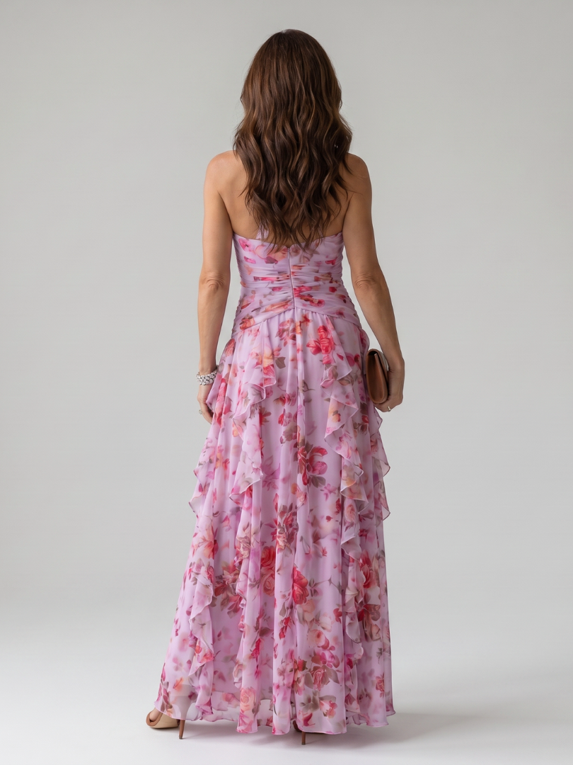 Margot | Robe Maxi Fleurie à Volants Dos-Nu