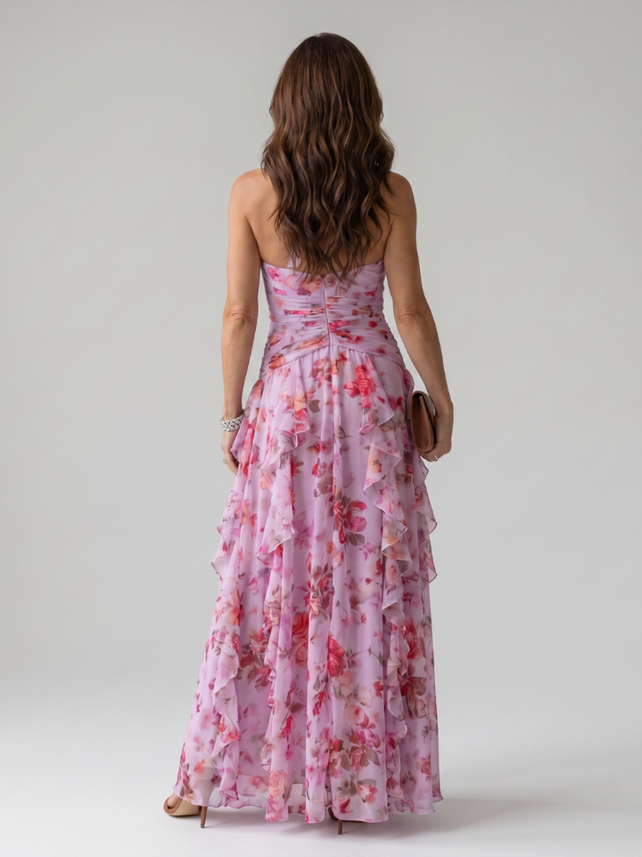 Margot | Robe Maxi Fleurie à Volants Dos-Nu