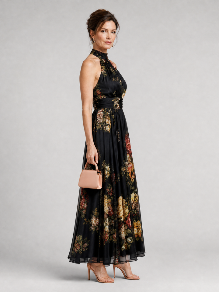 Kassandre | Robe Maxi en Mousseline Fleurie Noire