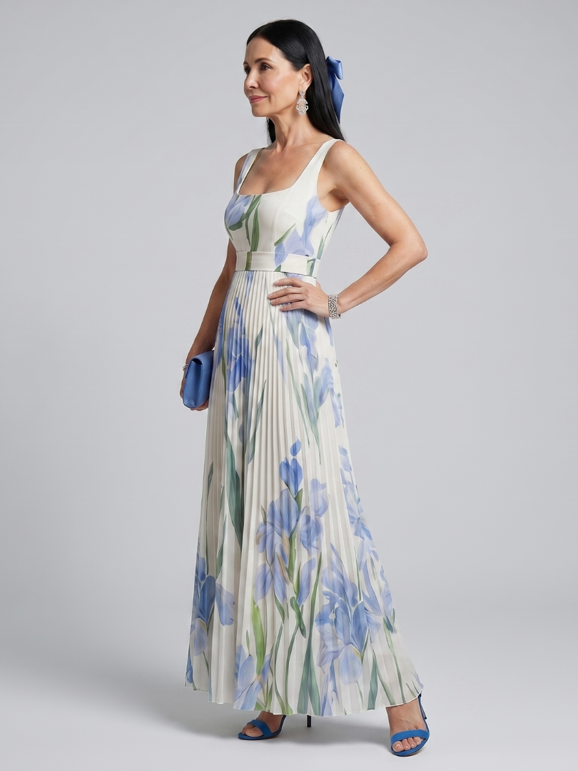 Karine | Robe Maxi Plissée Iris Bleu