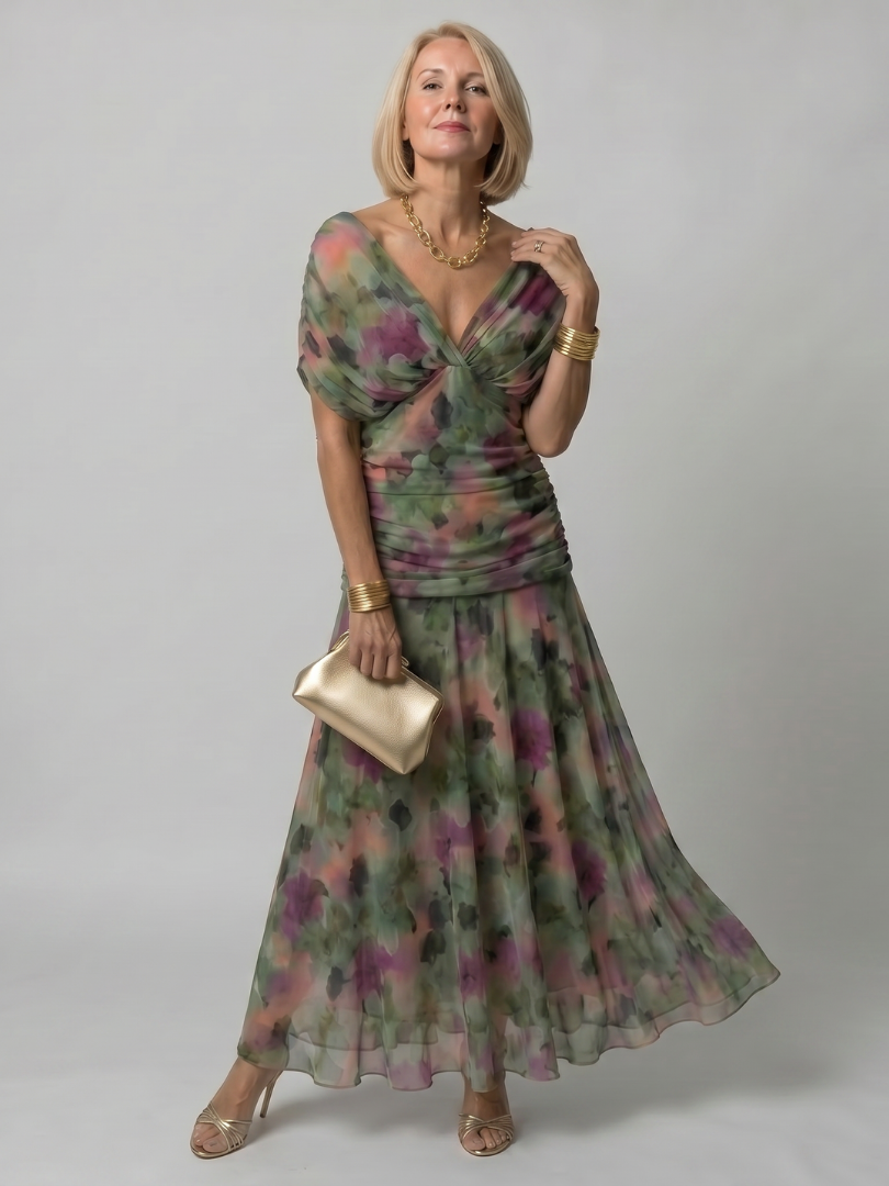 Axelle | Robe Midi Fleurie Aquarelle