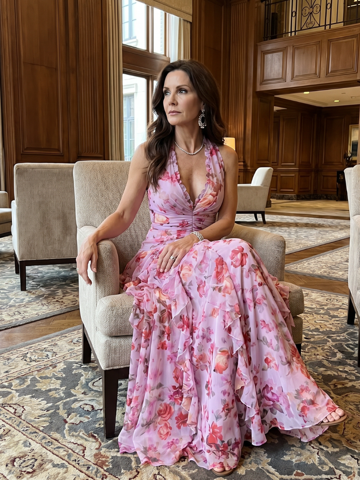 Margot | Robe Maxi Fleurie à Volants Dos-Nu