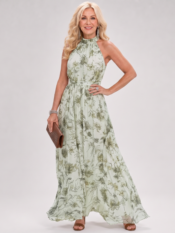 Domitille | Robe Maxi en Mousseline Fleurie Dos-Nu
