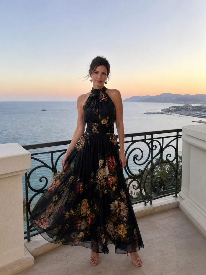 Kassandre | Robe Maxi en Mousseline Fleurie Noire