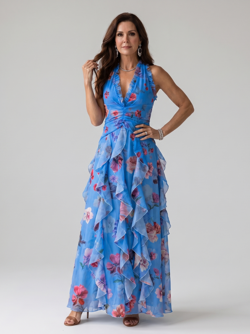 Margot | Robe Maxi Fleurie à Volants Dos-Nu