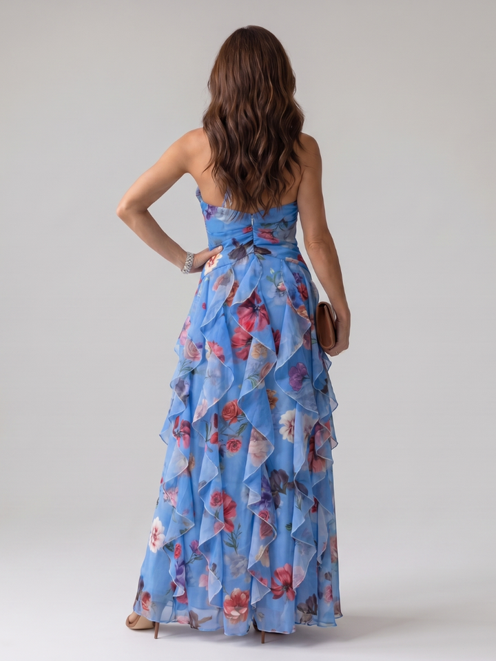 Margot | Robe Maxi Fleurie à Volants Dos-Nu