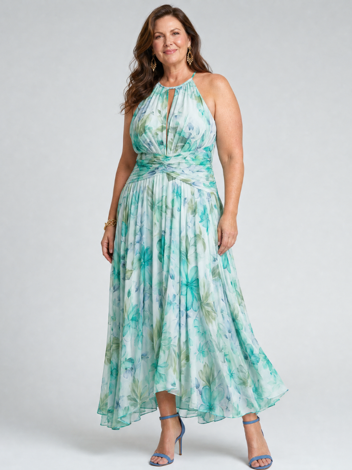 Adèle | Robe Maxi Fleurie Aqua