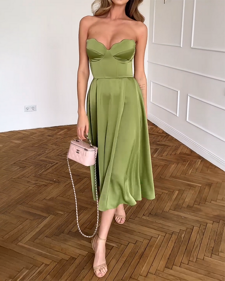 Léonie | Robe Midi Élégante Sans Bretelles