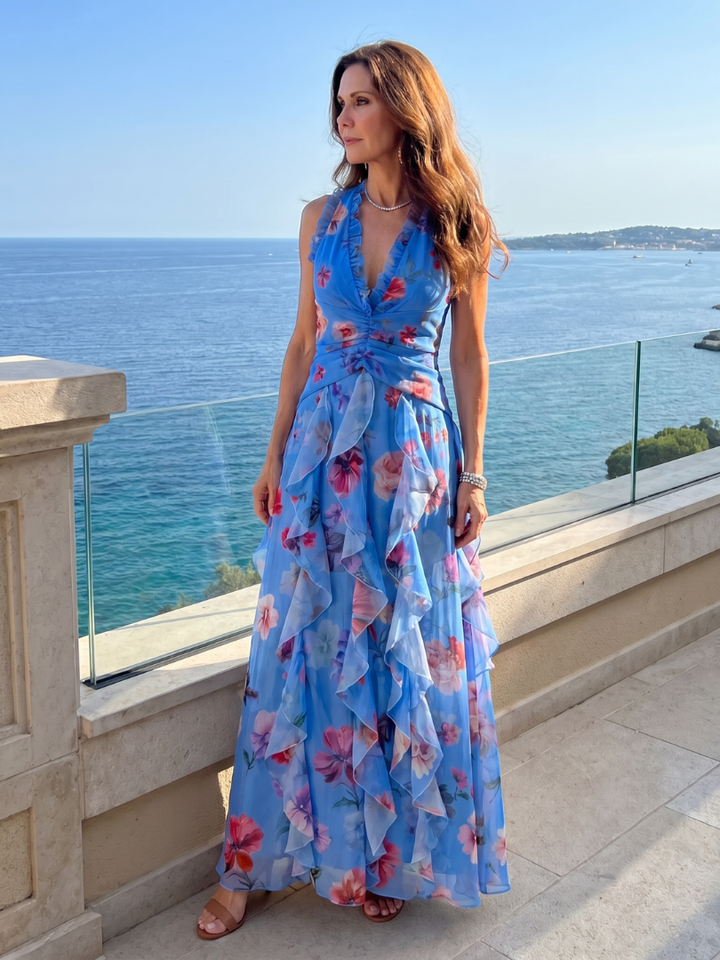 Margot | Robe Maxi Fleurie à Volants Dos-Nu