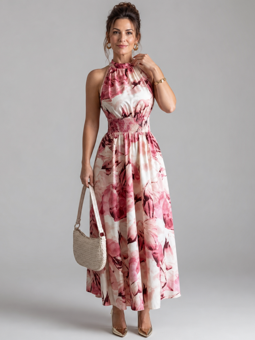 Corinne | Robe Maxi Imprimé Tropical Dos-Nu