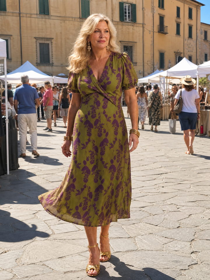 Christine | Robe Midi Croisée Fleurie