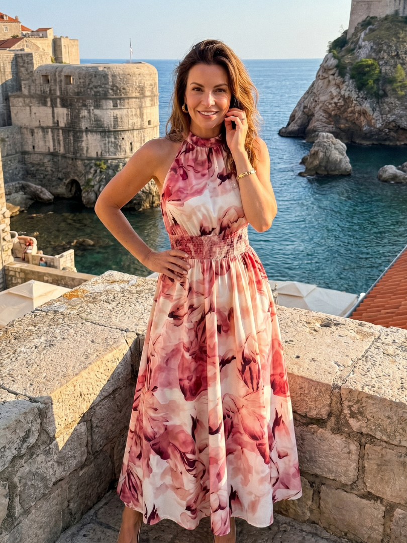 Corinne | Robe Maxi Imprimé Tropical Dos-Nu