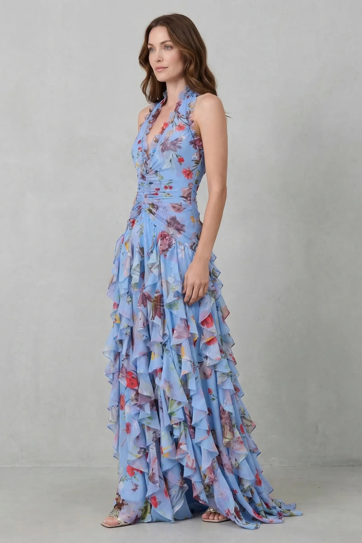Béatrice | Robe Longue Romantique Cascade de Roses