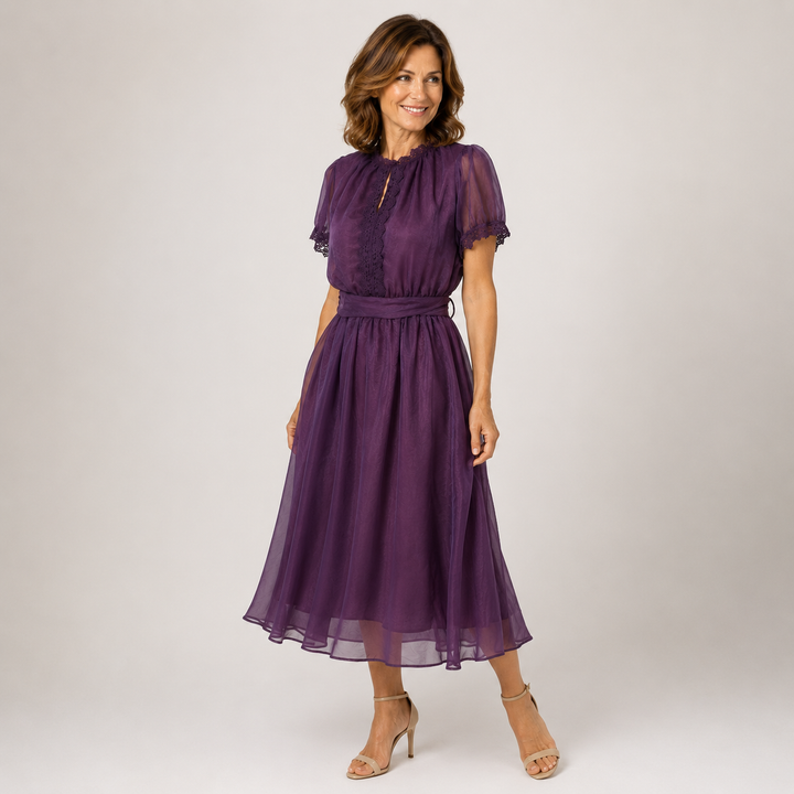 Flavie | Robe Maxi Décolleté Goutte & Bordure Dentelle