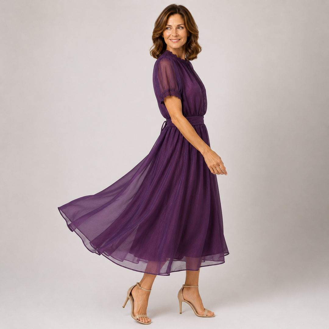 Flavie | Robe Maxi Décolleté Goutte & Bordure Dentelle