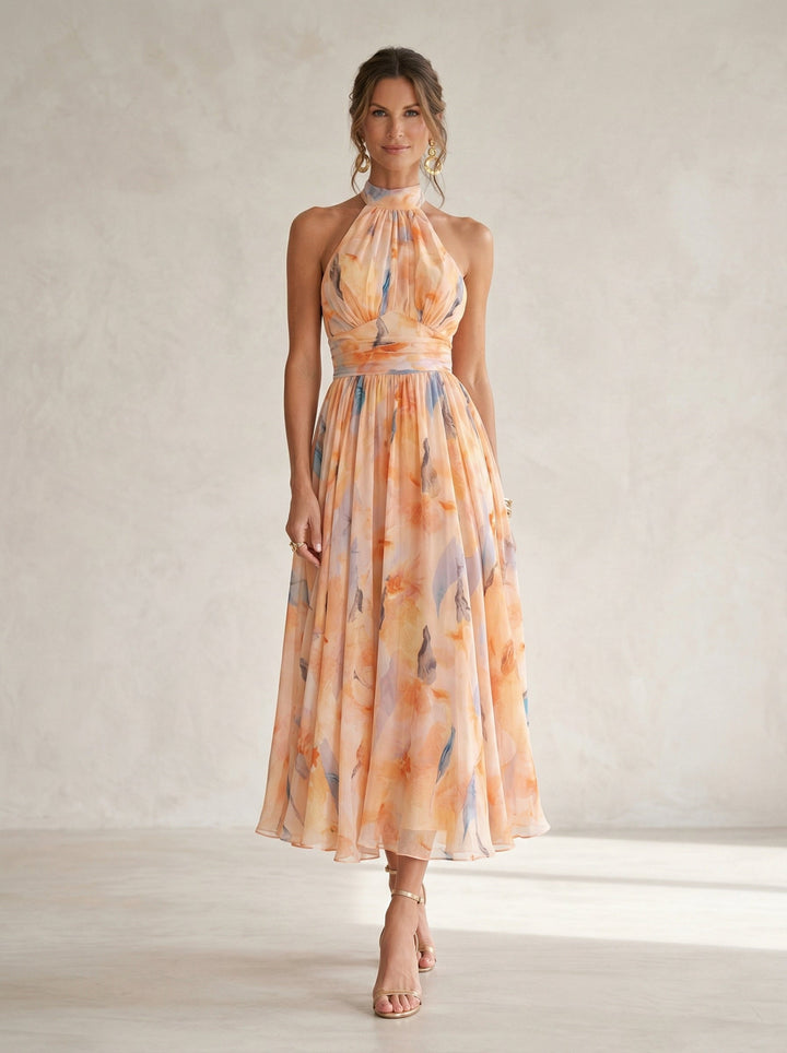 Tatiana | Robe Halter à Imprimé Aquarelle