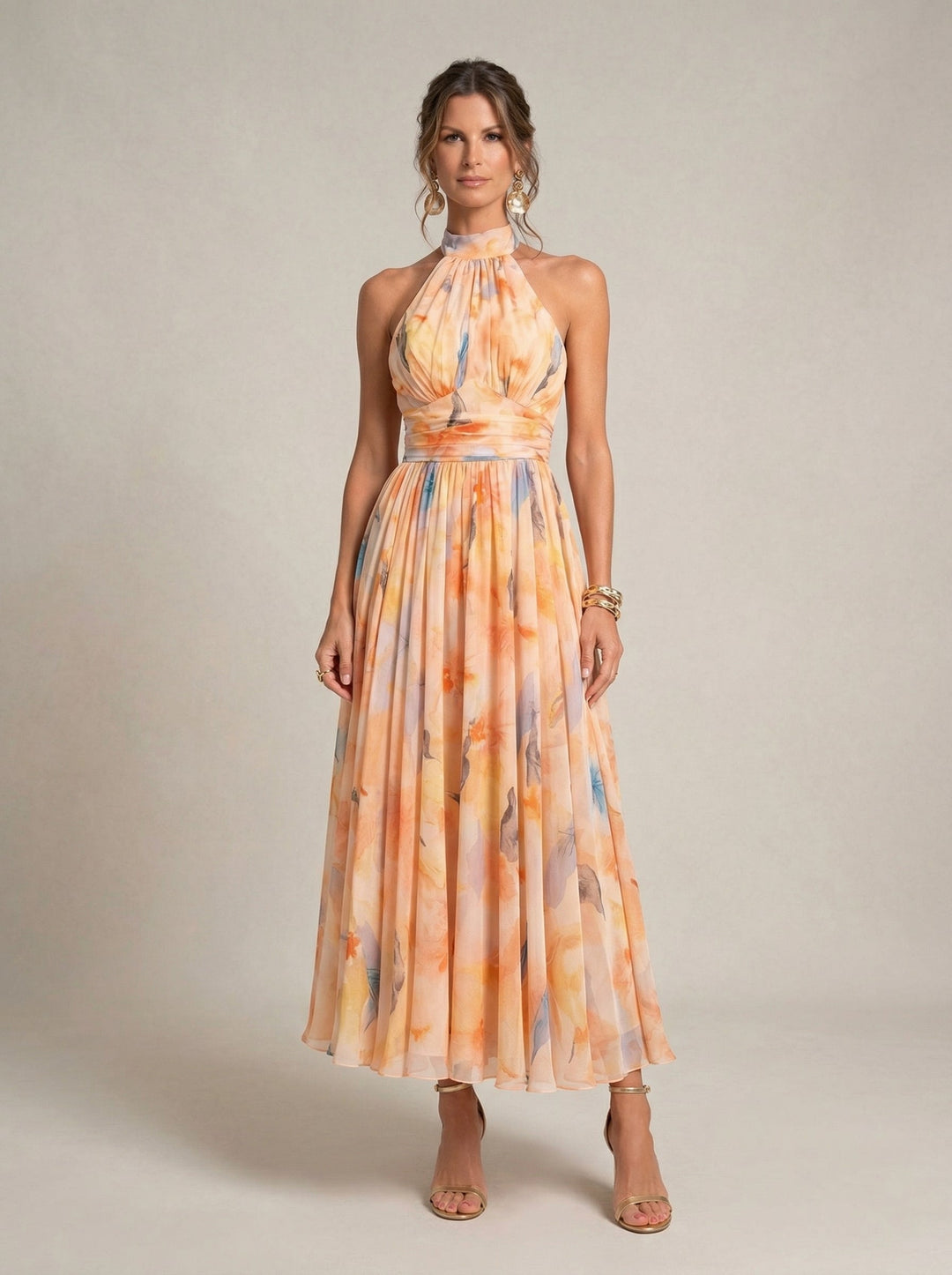 Tatiana | Robe Halter à Imprimé Aquarelle