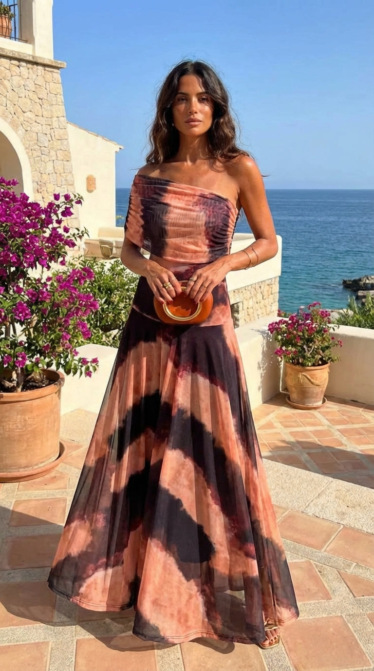 Ophélie | Robe à Imprimé Orange et Brun