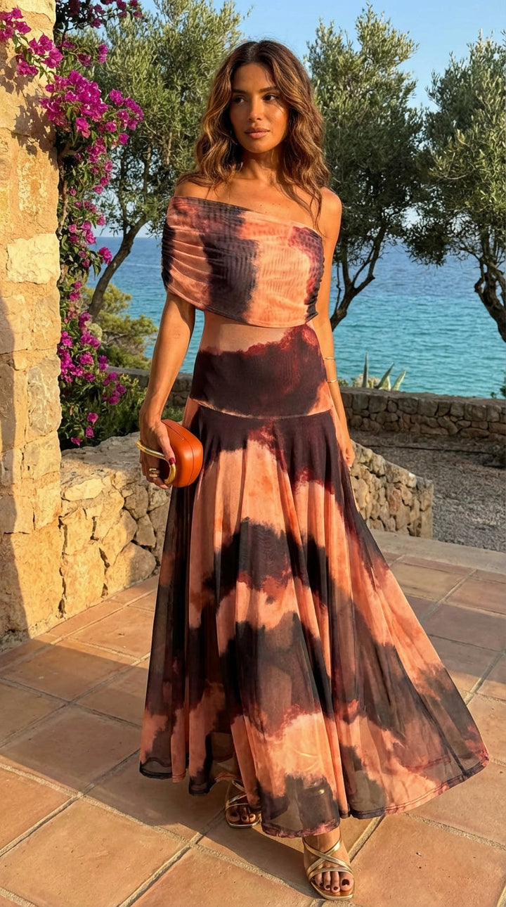 Ophélie | Robe à Imprimé Orange et Brun